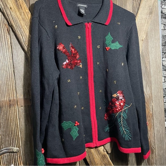 Vintage Jason Maxwell Zip up Collared CARDINAL sweater! Christmas size Large EUC - Picture 1 of 6